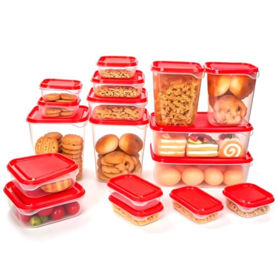 Meal Prep Food - 17Pcs Plastic Food Storage Set, Red