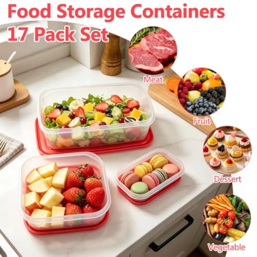 17Pcs Plastic Food Storage Set - Meal Prep Food recension och pris
