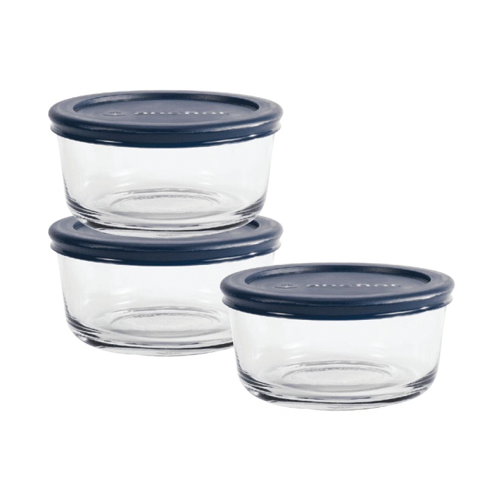 3 Pack 2 Cup Round Tempered Gl - Meal Prep Kit recension och pris